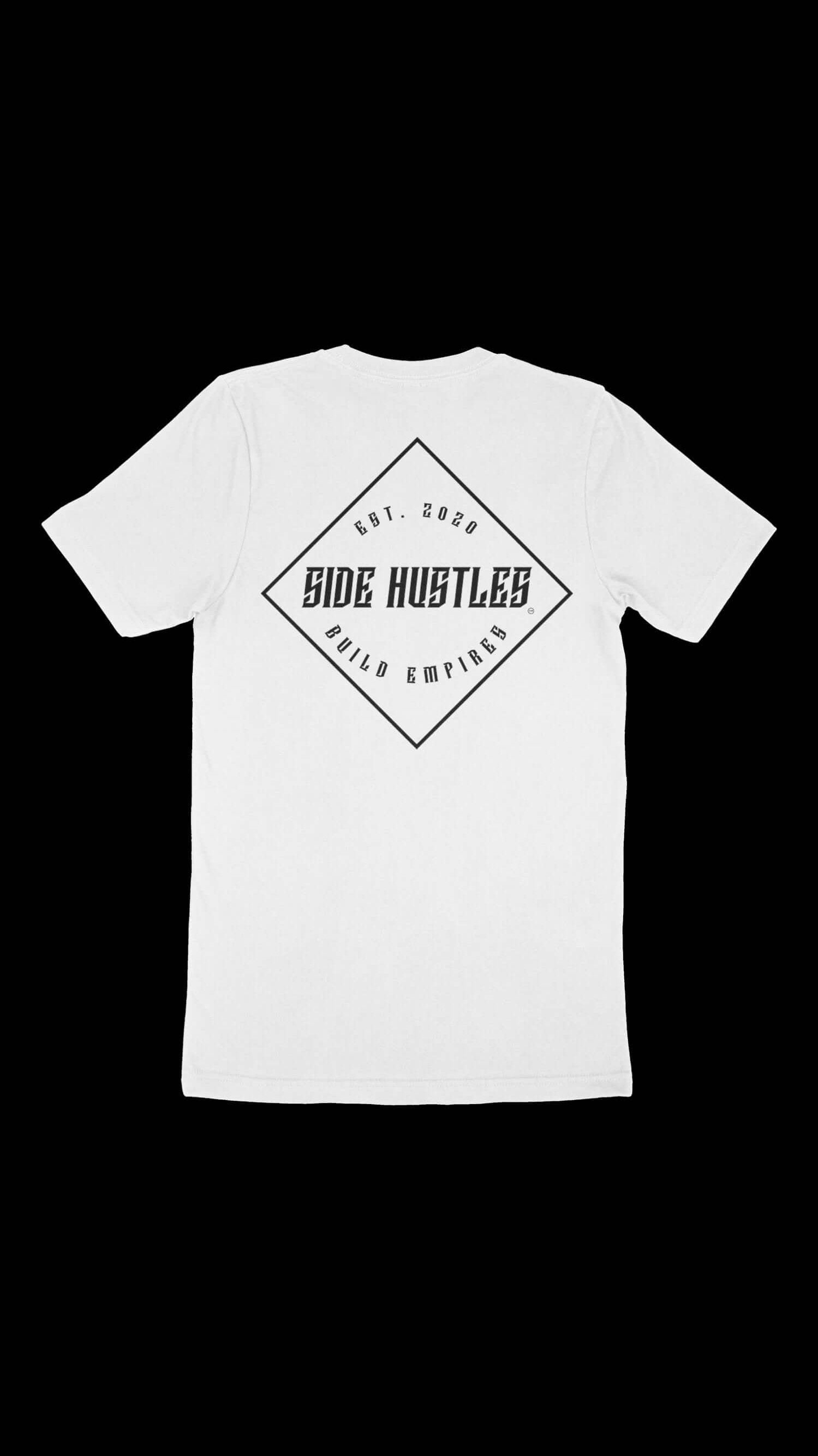 White screen printed t shirt with motivational side hustle print
