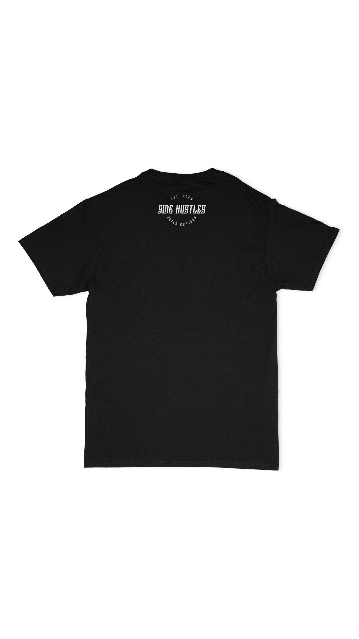 Premium black soft shirt with small logo on back collar screen printed
