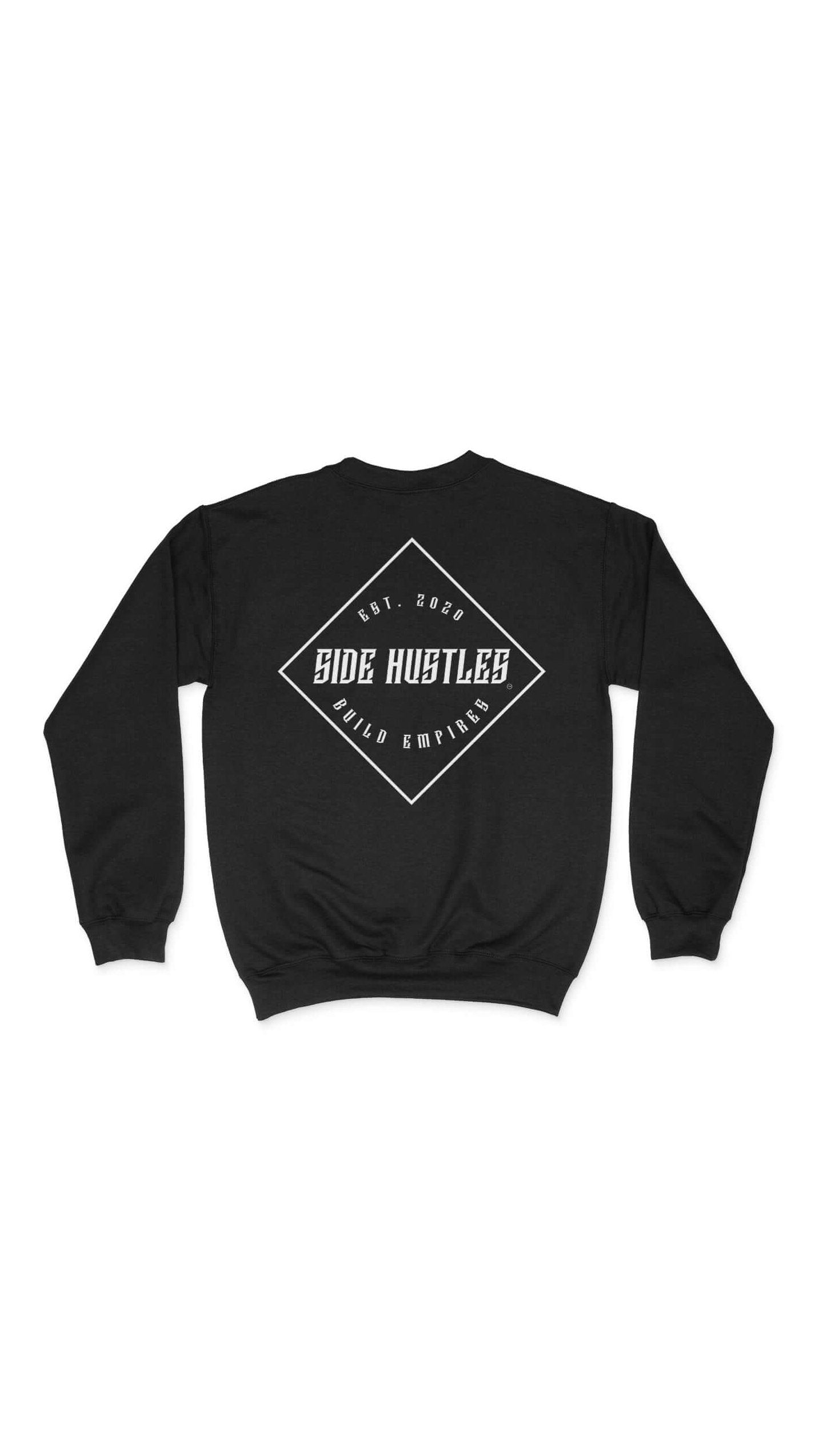 Black soft crew neck screen printed sweater